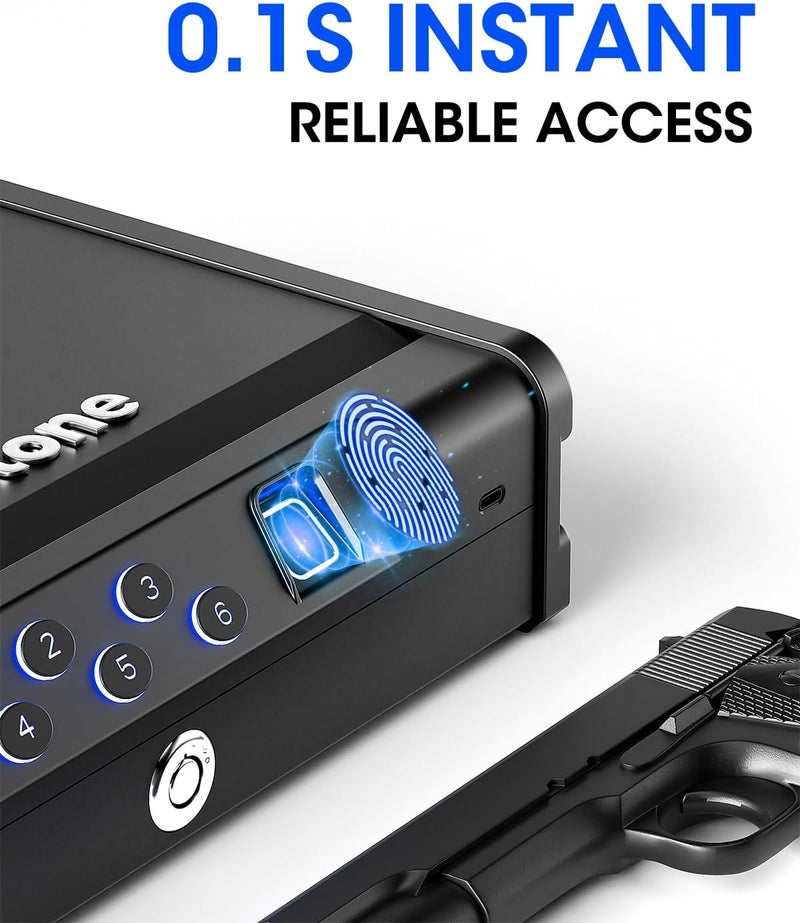 Glimstone Gun Safe, Biometric Gun Safe for Pistols, Easy Edition, 3 Ways Quick Access With Fingerprint/Digital Keypad/Key, Smart Handgun Safe for Home Bedside Nightstand Car - Image 3